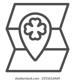 Clover location pin an map line icon, saint Patrick day concept. Vector graphics. Map pin clover leaf sign on white background, outline style icon for mobile or web design