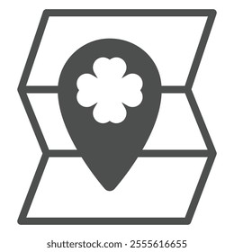 Clover location pin an map solid icon, saint Patrick day concept. Vector graphics. Map pin clover leaf sign on white background, outline style icon for mobile or web design