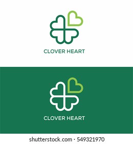 Clover logo icon template with heart shapes. One leaf flying away. 