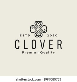 Clover logo line monoline design four black hearts icon isolated white background. shamrock vintage hipster emblem
