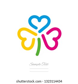 Clover logo template three colorful hearts icon emblem isolated white background