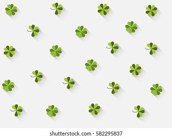 Clover with a long shadow in the flat style on a light background. Happy St. Patrick's Day. Vector illustration