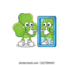 the clover looking into mirror cartoon. cartoon mascot vector