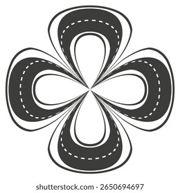 Icono de bucle de trébol. Esquema de la curva del pétalo. Flor de Vector geométrica. Forma de remolino simétrico