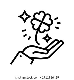 clover for luck holding hand lotto line icon vector. clover for luck holding hand lotto sign. isolated contour symbol black illustration