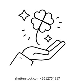 clover for luck holding hand lotto line icon vector. clover for luck holding hand lotto sign. isolated contour symbol black illustration