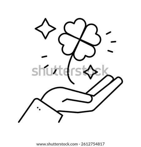 clover for luck holding hand lotto line icon vector. clover for luck holding hand lotto sign. isolated contour symbol black illustration