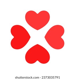 Clover made from hearts line icon. Relationship, love, date, Valentine's day, connection, marriage, family, feelings. Vector color icon on a white background for business and advertising.