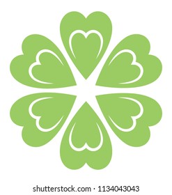 
A clover made with six heart shaped leaves 

