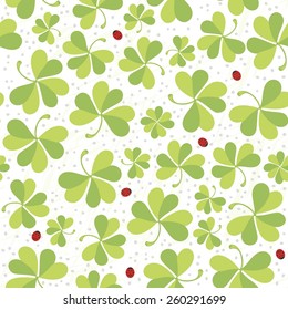 clover meadow with ladybugs seamless pattern on white