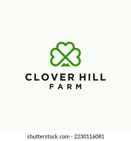 trébol con diseño de logotipo de montaña ilustración de silueta vectorial