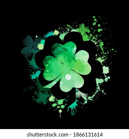 Klee mehrfarbig auf schwarzem Hintergrund. Alles Gute zum St. Patrick's Day! Vektorgrafik