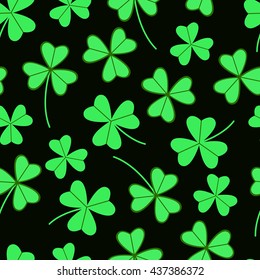 Clover on black background. Seamless pattern. Vector illustration.