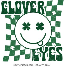 clover on the checkered tee print graphic design small clover and clover eyes