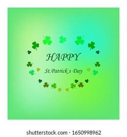 Clover on colorful square, lettering HAPPY St. Patrick DAY. Symbol fortune, success, traditional ireland festival. Fashion design. Color template for prints, wrapping, wallpaper. Vector illustration.