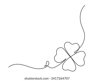 Clover one line art vector illustration. Black and white Saint Patrick's Day background with lucky symbol shamrock contour drawing.