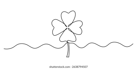 Clover one line symbol of St. Patrick's Day continuous line isolated sketch, border