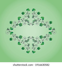 Clover. Openwork frame. Shamrock clover. Traditional irish symbol. Decorative frame for St. Patricks Day with place for text. Talisman or lucky charm. Vector illustration.