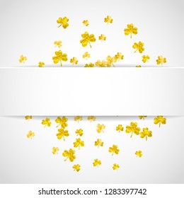 Clover paper frame with shamrock. Lucky trefoil confetti. Glitter frame of shamrock leaves. Template for special business offer, banner, flyer. Decorative clover paper frame backdrop.