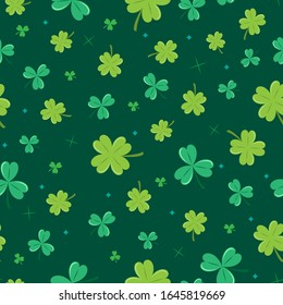 Clover pattern background. Vector in green colors.