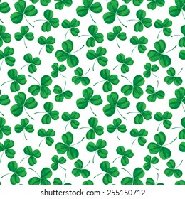 Clover pattern. Green clovers on white background. Seamless pattern for St. Patrick day design.
