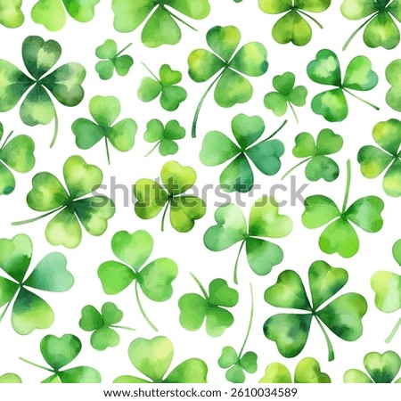 Clover pattern. Green watercolor clover on white background. Painted with brush strokes.