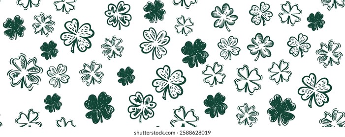Clover pattern on white, Saint Patricks Day, hand drawn illustrations	