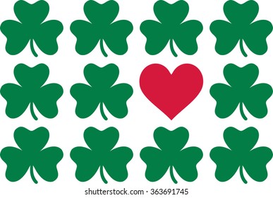 Clover pattern with one red heart - St. Patrick's Day love