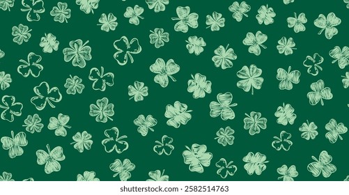 Clover pattern. Patrick's day. Hand drawn illustration.	