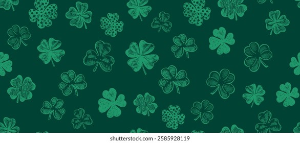Clover pattern. Patrick's day. Hand drawn illustration.	