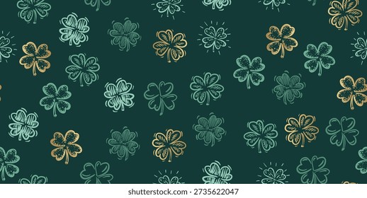 Clover pattern, Saint Patricks Day, hand drawn illustrations.	