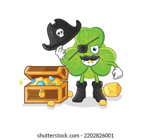 the clover pirate with treasure mascot. cartoon vector