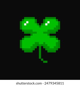 Clover, pixel item for game interface. Clover magic game element. Clover, 8 bit resource.