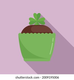 Clover plant pot icon flat vector. Four leaf plant. Lucky irish trefoil