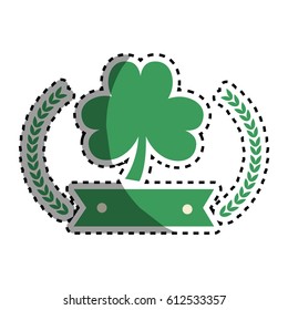 clover plant with ribbon and branches decoration