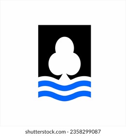  Clover poker card symbol logo design illustration with waves. Unique concept logo design. Suitable for poker clubs.