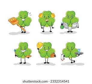 the clover profession set character. cartoon mascot vector