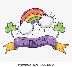 clover and rainbow with clouds and ribbon decoration