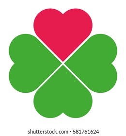 Clover with red heart. Logo.