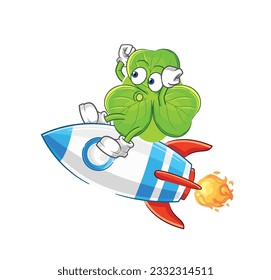 the clover ride a rocket cartoon mascot vector