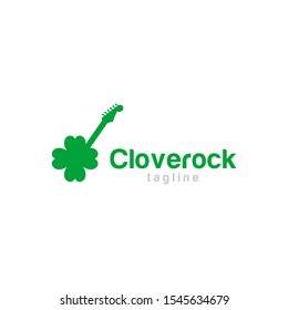 Clover Rock logo with clover leaf with guitar logo concept, Lucky leaf with music logo theme