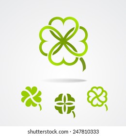 Clover - Saint Patrick trefoil symbol set. Vector illustration