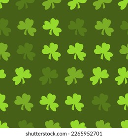 Clover seamless endless pattern, green background, shamrocks repeated pattern, St Patrick's Day pattern, wrapping paper design
