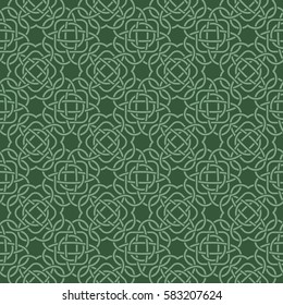 Clover seamless pattern in Celtic Style. St. Patrick's Day endless repeat backdrop in green shades, texture, wallpaper. Luck symbol backdrop. Stock vector
