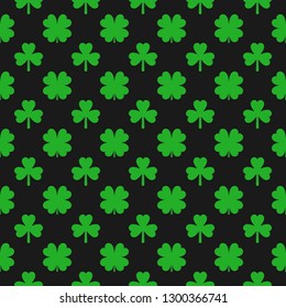 Clover seamless pattern. Green and black. Vector illustration.