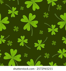 Clover Seamless Pattern on Green Background.