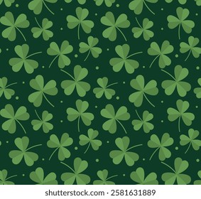 Clover seamless pattern. Repeating design element for printing on fabric. Traditional irish symbols. Celtic culture. Saint patrick holiday and festival. Flat vector illustration