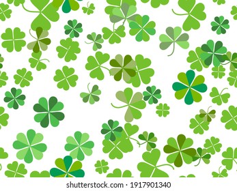 Clover seamless pattern for Saint Patrick's Day. Four-leafed and three-leafed clover. Background for printing on paper, advertising materials and fabric. Vector illustration