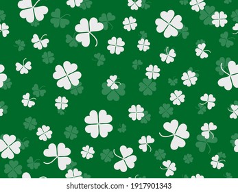 Clover seamless pattern for Saint Patrick's Day. Four-leafed and three-leafed clover. Background for printing on paper, advertising materials and fabric. Vector illustration