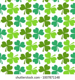 Clover seamless pattern. St. Patricks Day endless repeated backdrop, texture, wallpaper. Luck symbol shamrock backdrop. Vector illustration